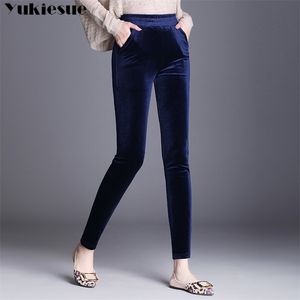 Zimowe spodnie Kobiety kaszmirowe rozciągnięcie wysokiej pasy w rozmiarze formalne grube, chude ciepłe aksamitne spodnie dla kobiet dna 210412