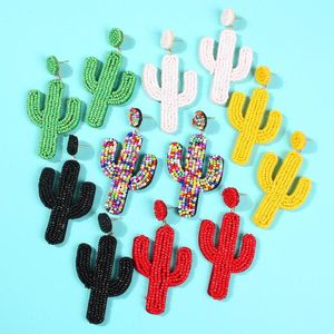Dangle Chandelier Felt Back Seed Beaded Cactus Earrings For Women Fashion Nature Tropical Desert Plant JewelryDangle