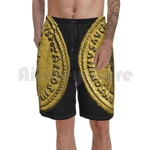 Shorts masculinos Antoninus pius ouro coin praia masculina calça nadar tronco antigo segiusmen's sestertiusmen's