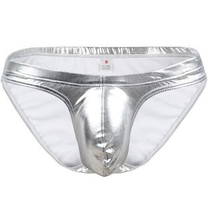 Underbyxor 2022 varumärke pinky senson mens faux läder underkläder sexiga ljusa trosor bulge påse klubb trosor guld silver shorts