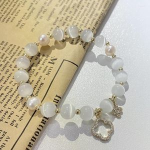 Fios de miçangas Opal simples vento frio de quatro folhas Clover Pearl Bracelet Fawn22