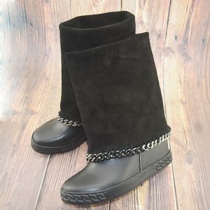 Botines Mujer Wildleder Leder Plattform Schuhe Metall Dekoration Knöchel Höhe Zunehmende Kette Keile Schnee Stiefel Frau Botas Y200915 GAI GAI GAI