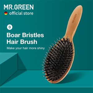 Mr. Green Boar Bristle Hair Brush Natural Beech Combra de cabelo para Hairbush para Cabelas de Cabelo Longo Longo Seco Menção Menas de Massagem Mulheres 220728