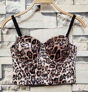 2022 Kvinnor Sexig Leopard Print Velvet Korta Bustier Crop Tops Outside Wearing Ärmlös Hög midja Corset Camis G220414