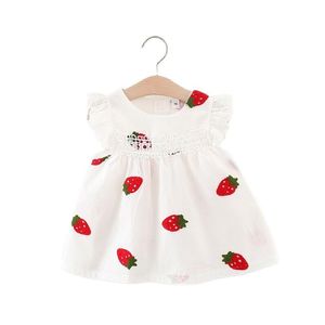 Girl's Dresses Summer Baby Girl Cute Fruit Print O-neck Flying Sleeve Lace Cotton Born Princess Dress Infantil Kids Clothes VestidoGirl's