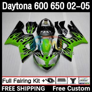 Daytona 650 600 CCのフレームキット02 03 04 05ボディワーク7DH.18 COWLING DAYTONA 600 Daytona650 2002 2003 2004 2005 Body Daytona600 02-05 Motorcycle Fairing Green Flames