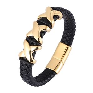 Charm Bracelets Men's Bracelet Fashion Punk Woven Leather Inlaid Cross Magnetic Hidden Safety Buckle Business Casual Jewelry Gift BB1330