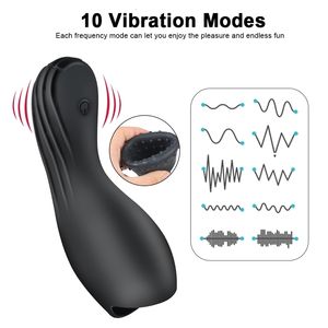 Sex toy Toy Massager Olo Penis Cock Trainer Ring 10 Modalità Glande Vibratore Masturbazione maschile Eiaculazione ritardata Giocattoli per uomini LEUS ATJZ