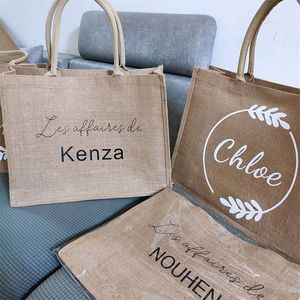 Personalized Burlap Tote Bag Bridesmaid Gift Custom Name Beach Jute Wedding Favor for Her 220809