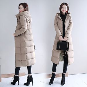 Женщины зима плюс размер M6XL xlong Parkas Stand воротник 8 цветов тонкие толстые куртки мода с капюшоном теплые дамы. Femme 201027