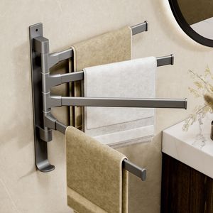 Rotate Towel Rack Storage Organizer Wall Mounted Alumium Bathroom Storage Shelf Hanging Multi-rod Rail