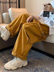 Foufurieux Multi Pocket Cargo Pants Mens Work Pants Safari Style Hip Hop Casual Wide Leg Pants Men Solid Color Baggy Trousers G220713