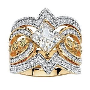 2022 Top Satın Alyans Vintage Moda Takı 925 STERLING Gümüş Prenses Kesim Beyaz Topaz CZ Diamond değerli taşlar 3pcs Altın Kaplama Kadın Nişan Gelin Yüzük