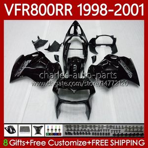 Carrozzeria per HONDA VFR800RR Interceptor VFR 800RR 800 CC RR 98-01 Corpo 128No.6 800CC VFR-800 VFR800 RR 98 99 00 01 VFR800R 1998 1999 2000 2001 Kit carenature nero lucido