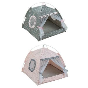 Pet Cat Tent House House Universal Canvas Miękkie oddychanie namiotów wewnętrznych Wyjmowane do mycia gniazdo dla małych psów koty Y200330