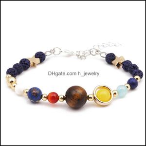 Charm Bracelets Jewelry Universe Galaxy Os Oito Planetas no Sistema Solar Guardian Star Natural Stone Lava Aromaterapia Dhs7o