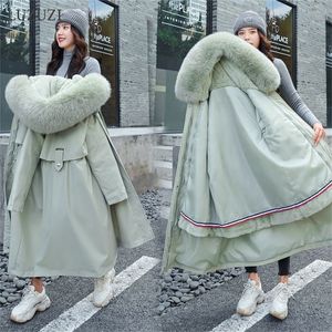 LUZUZI Parka Women's Winter Liner Removable Large Size Long Coat Korean-Style Thick Loose Down Cotton Cloth Women's Jacket 201214