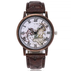 Wristwatches Fashion Retro Women's Watches Roman Copper Shell Map Personality Quartz Watch Simple Casual Ladies Relogio FemininoWristwat