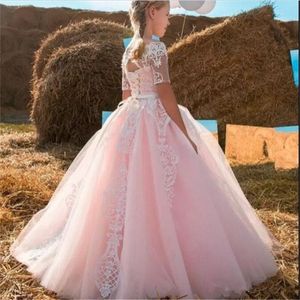 Flickans klänningar Flower Girls For Weddings 3d Floral Appliced ​​Spets Little Kids First Communion Dress Pageant Gownsgirl's