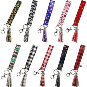 Quasten Leder Lanyards Riemen Armband Armbänder Schlüsselanhänger Halter Schlüsselring Plaid Grid Sonnenblumen Herz Muster Tasche Anhänger Geldbörsen