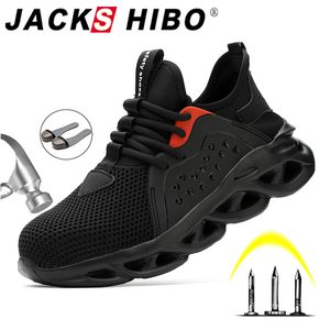 JACKSHIBO Work Safety Shoes For Men Summer Breathable Boots Working Steel Toe AntiSmashing Construction Safety Work Sneakers Y200506