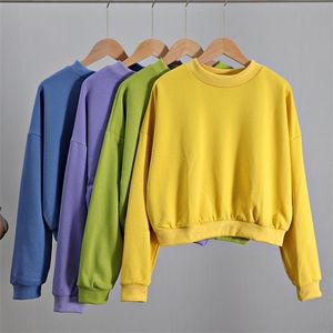 Women Hoodies Sweatshirts النساء غير الرسمي طويل الأكمام محصول أعلى قميص قميص قميص من النوع الثقيل من النوع الثقيل القميص القصير للنساء 201203
