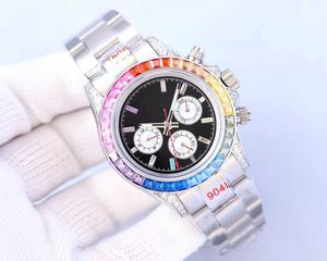 High Watches Quality 6-Hand Automatic Movement Colored Diamond Bezel with Rainbow Face Full Stainless Steel Sports Leisure Master DesignL1