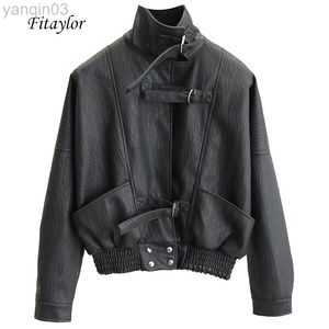 Fitaylor Harajuku Faux Leather Jacket Batwing рукав свободный байкерский пальто повседневное осенние женщины Pu Outwear Панк -бомбардировщики L220801