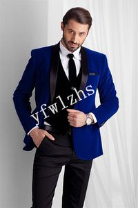 Wedding Tuxedos Velveteen Men Suits Groomsmen Shawl Lapel Groom Tuxedos Wedding/Prom Man Blazer Jacket Pants Vest Tie W1068