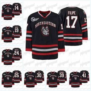 Ceuf nordöstra Huskies Black Hockey Tournament Replica Away Jersey Filipe Ryan Solomon Cayden Primeau Ryan Shea John Picking Jeremy Davies