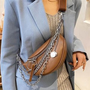 Luxury Chain Belt Bag For Women Leather Crossbody Chest Midjeväskor Fashion Telefonpaket och handväska Ladies Fanny Pack 220810