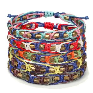 Handmade Copper Bead Waterproof Wax Thread Bracelet & Bangles For Women Men Lucky Rope Macrame Woven Bracelets Jewelry