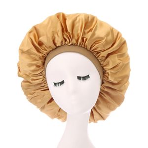 Solid Color Extra Large Satin Night Hat Headwear For Women Lady Elastic Sleep Caps Bonnet Hair Care Fashion Accessories