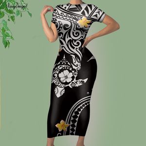 NoisyDesigns Sexig Summer Vintage Slim Pencil Dresses For Womens Polynesian Tribal Samoan Floral Fashion Bodycon Dress Size 4xl 220627