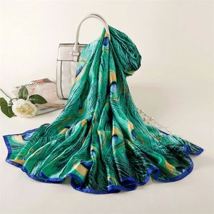 Foulard Women Green Print Silk Shawls and Wraps Scarves Lady Beach Scarfs Female Hijab 220727