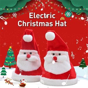 New Electric Christmas Hat Plush Toy Sing Glowing Swing Santa Hat Christmas Decoration Gift Electric Music Christmas HatChildre 201006