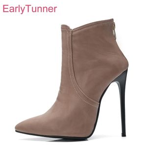 Sale Brand New Sexy Khaki Gray Women Ankle Boots Classic Super High Stiletto Heels Lady Party Shoes ES73 Plus Big Size 10 45 48 201031