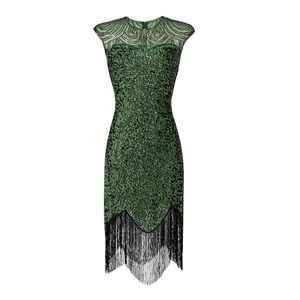 S-XXXL Vintage 1920s Great Gatsby Dress Art Deco Beade Cears Party Sukienki dla kobiet z frędzlami sukienki z rękawami