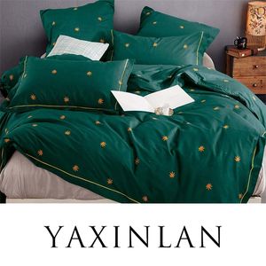 YAXINLAN Sängkläder Set Pure Color Pure Cotton Plant Flowers Färska mönster Bedark Täck Täckning Kudde 4-7 st T200110