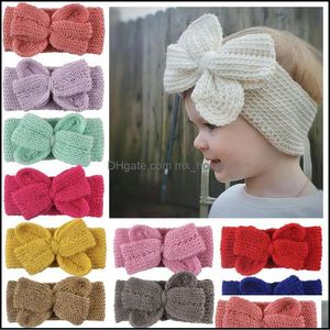 Hair Accessories Baby Girl Headband Knitted Bow Toddler Turbans Bowknot Children Ear Warmer Wide Kids Headwear Winter 11 Colors Drop Dh80X