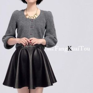 Women Faux Leather High Waist Pleated Mini Skirts Graceful A Line Punk Skirt Adorable Ladies Party Club Cosplay Black Streetwear