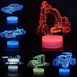 Nattlampor grävmaskin grävare färgglad hologram anpassad led 3d visuell ljus kreativ tabell USB novel illusion lampa barn gåva