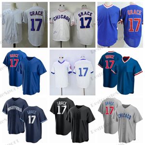 Мужские бейсбольные майки 17 Mark Grace Vintage 1968 Blue Pullover Grey White Jersey Сшитые рубашки