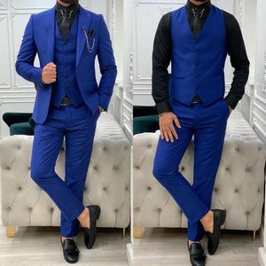 Mode Royal Blue Groom Wedding Tuxedos Men Suits 3 Pieces Groomsmen Formal Business Suits Costum Homme