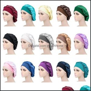 Beanie/Skl Kapaklar Şapkalar Şapkalar Eşarplar Eldivenler Moda Aksesuarları Düz ​​Renk Geniş Bant Saten Bonnet Kadın Saç Bakımı Gecesi Dhu7c