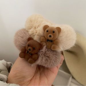 Cute Fur Bear Hair Ties Women Girl Animal Elastic Hair Band Pony Tail Holder for Gift Party
