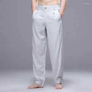 Calça masculina linho de outono solto liso fino e respirável chinês algodão casual homens casuais