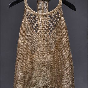 Летние сексуальные вылупленные вязаные камс Женщины Блестящие Bling Secked Tains Tops Sequins Gold 220316