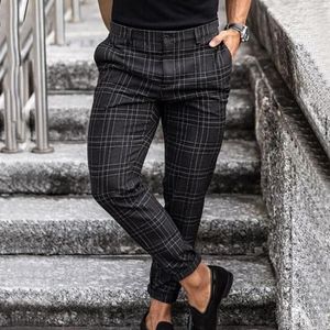 Plaid Check Pants Male Casual Trousers Skinny Stretch Mens Chinos Slim Fit Casual Pant