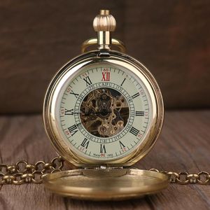 Pocket Watches Luxury High Quality Hand Wind Wind Mechanical Number Número Romano Dial Pingente Chain FOB WatchPocket